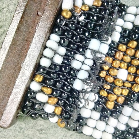 Vintage Beaded Belt Black Navajo Style Boho Hippie WIDE Western Stretchy - Picture 8 of 9